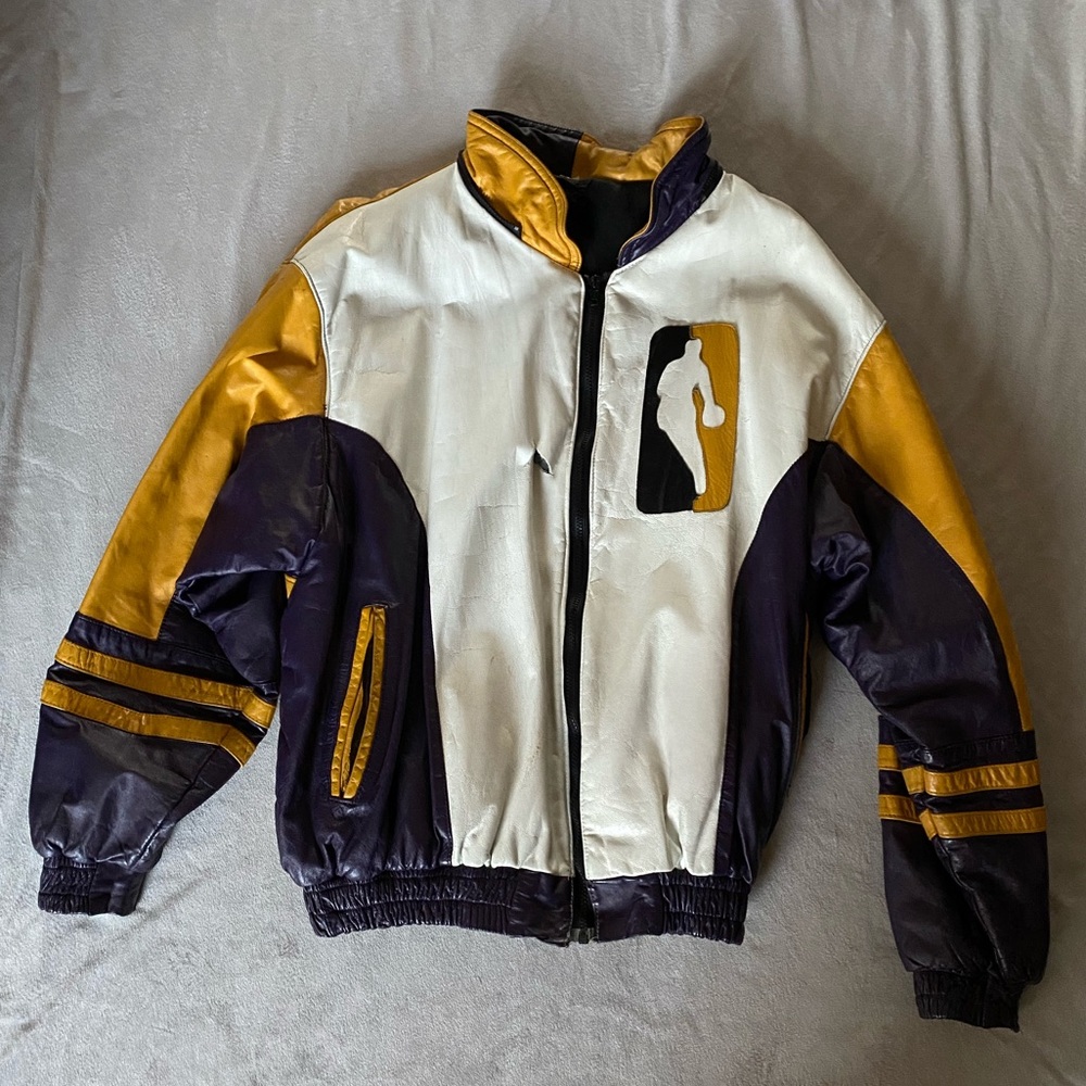 rare Lakers color way Leather NBAman logo coat